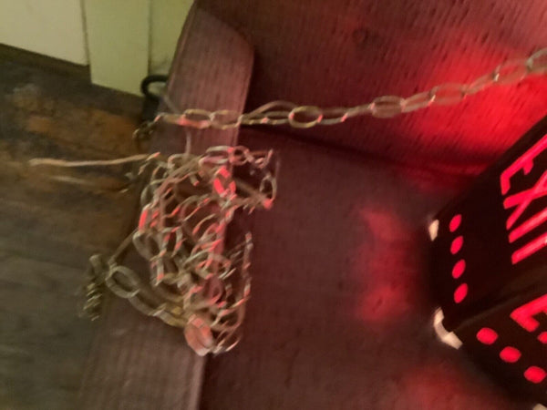 Vtg  Red EXIT no exit Sign Vintage mid Century modern hanging swag wood lamp