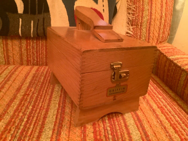 Vtg Griffin Shinemaster Dovetail Solid Oak Shoe Shine Box Full polish