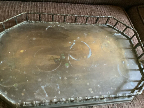 VTG MCM Hollywood Regency Brass Faux Bamboo Serving Tray Handles mid Century