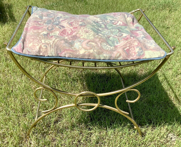 Vtg Hollywood Regency gold vanity bench seat chair Mid-Century modern mcm
