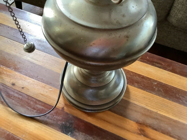 Vtg antique silver Hurricane Oil Electric Lamp milk Glass shade globe chimney
