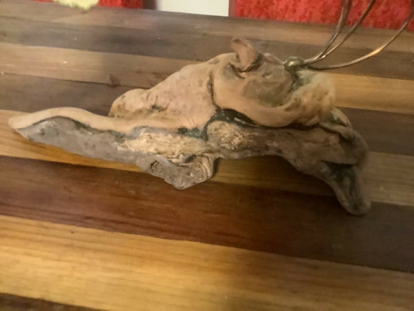 Vtg MId Century Brass tin Seagull Wire Sculpture on driftwood wood Base