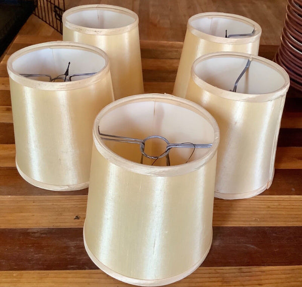 VTG lot 5 mid century drum Satin Clip-on chandelier Lamp light fixture Shades