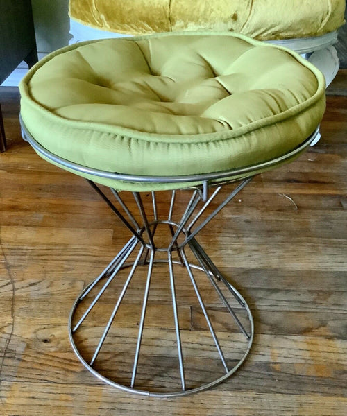 Vtg Mid Century Gold Metal drum Vanity Chair Stool  Seat Hollywood Regency retro