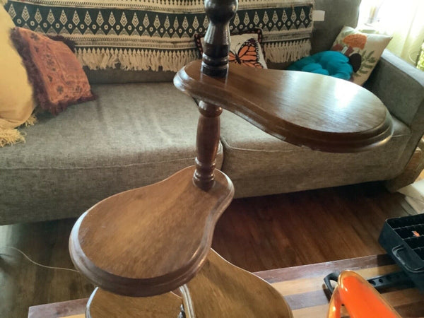 Vintage Tiered Wood wooden Spindle Pedestal Rotating Plant Stand Display Shelf