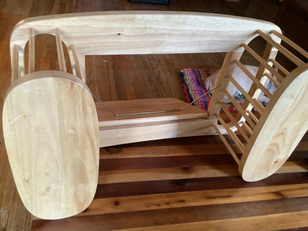 VTg wood BREAKFAST BED TRAY laptop TABLE  POCKETS Magazine rack serving spindle