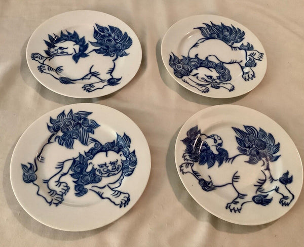 Vtg  Fitz & Floyd Lot of 4 Plates in glaze blue on white