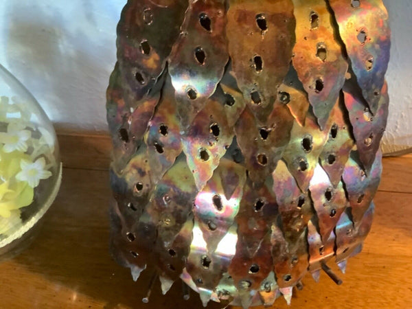 Vtg Brutalist Metal tin Owl Sculpture retro  mid century modern mcm copper brass