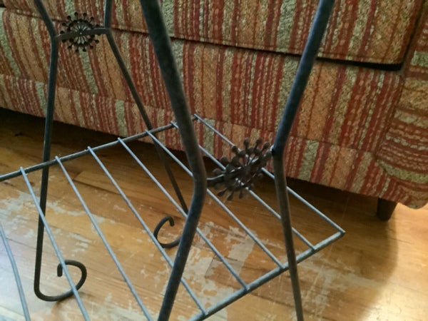 Vtg Mid Century ATOMIC SPUTNIK Metal Record LP Magazine Stand Holder Plant Shelf