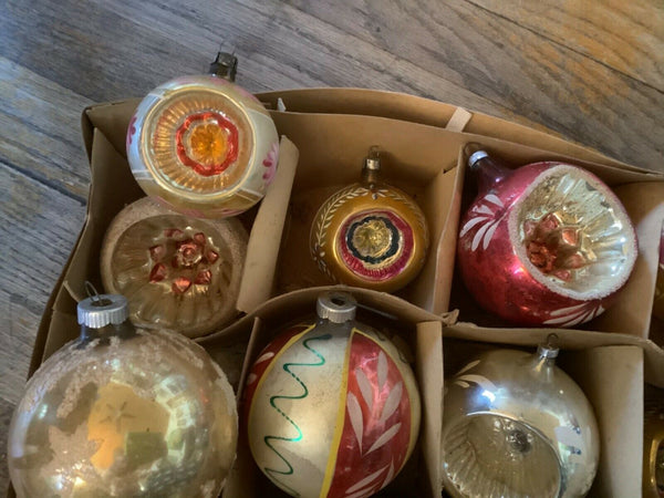 VTg mid century MERCURY GLASS BALL TREE CHRISTMAS ORNAMENTS