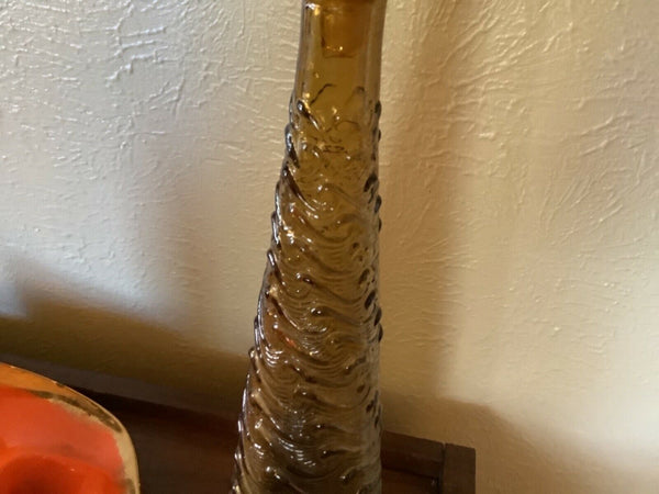 Vtg Italy Amber Empoli Glass Genie Bottle Decanter 22” Swirl Wave Stopper mcm