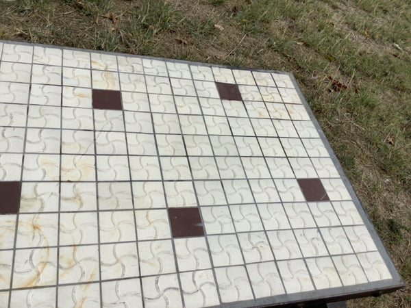Vtg  Black Wrought Iron Scroll revival gothic Tile patio coffee Table