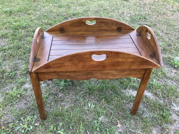 Vtg  Coffee Oak  Butler’s campagne Tray  coffee Table Davis Cabinet Company