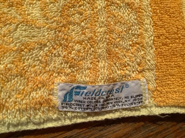 Vtg 1970s Mid century Fieldcrest Hand Towel Orange Gold Yellow USA
