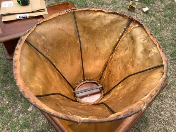 vtg RAWHIDE ANIMAL SKIN LEATHER LAMPSHADE  rustic cowhide western rustic shade