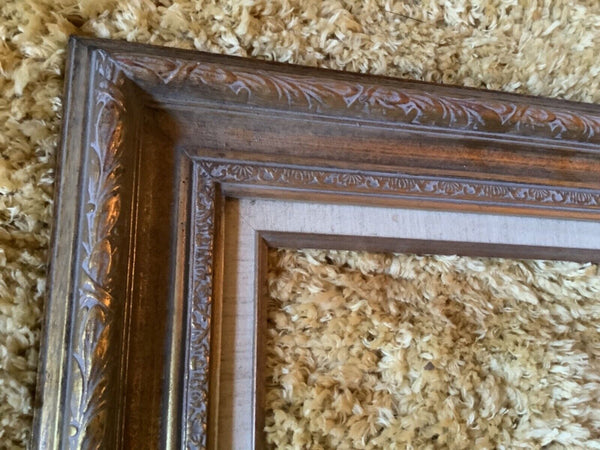 Vtg Carved Mexico Wood MCM  mid mid Century  Linen Picture Frame Holds 8 x 10