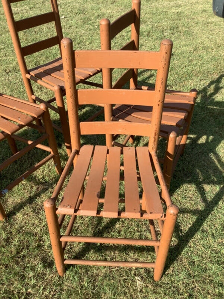 Vintage set 4 Farmhouse cottage mission slatted wood Shaker kitchen table Chairs