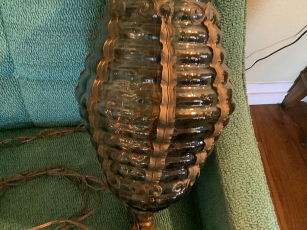 Vintage Smokey glass swag light hanging pendant lamp gothic mid century Modern