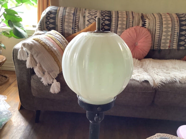 Vtg retro Table Lamp Wicker Shade Globe Light Metal  MCM Boho mid century