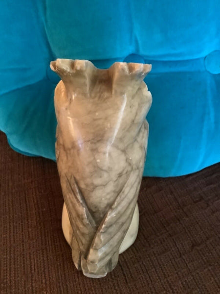 Vintage Stone Statue Figurine carved Alabaster Owl bird  mid century modern