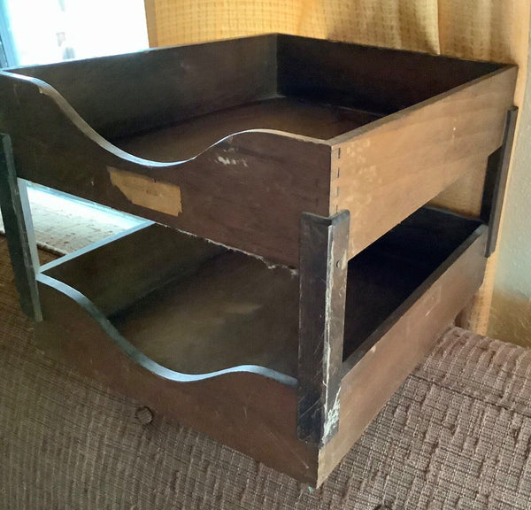 Vintage desk tiered WOOD Letter Tray File Desk PAPER TRAY IN OUT BOX