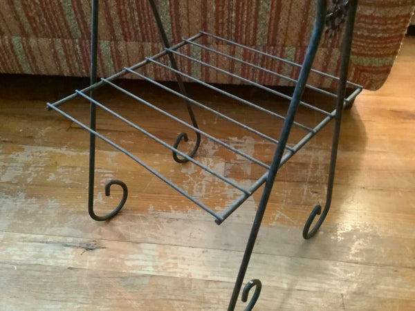 Vtg Mid Century ATOMIC SPUTNIK Metal Record LP Magazine Stand Holder Plant Shelf