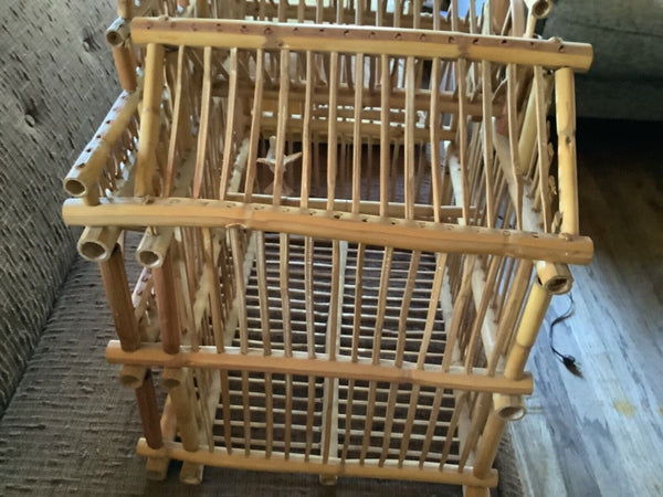 Vtg Chinese Bamboo boho planter plant holder Wood Birdcage bird cage wedding