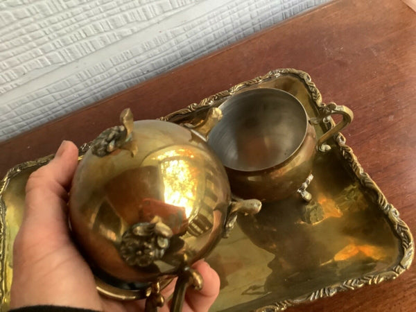 Antique vintage Brass Sugar Creamer & Tray Set