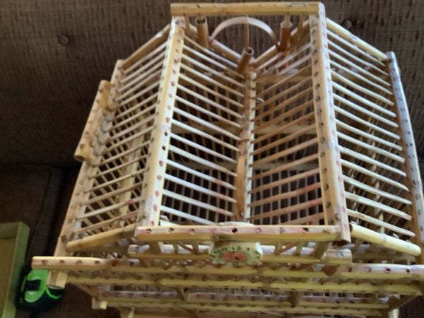 Vtg Chinese Bamboo boho planter plant holder Wood Birdcage bird cage wedding