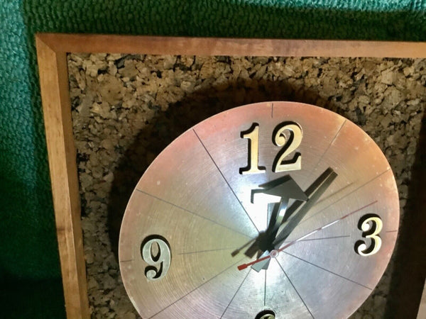 VTG  mid century modern WALL wood CLOCK cork RETRO