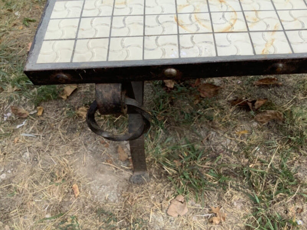 Vtg  Black Wrought Iron Scroll revival gothic Tile patio coffee Table
