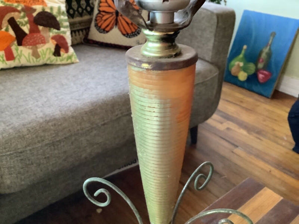 VTG 1960s Mid Century Modern White gold Ceramic brass Pottery Table desk Lamp