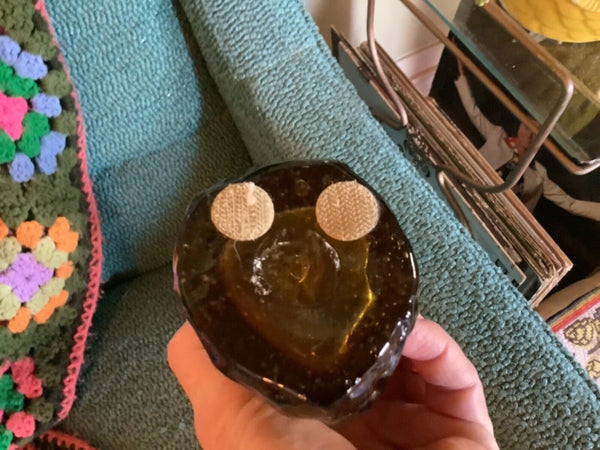 Vintage Figural Glass Bottle Virgin Mary Blessed Mother Lady Madonna Amber Italy