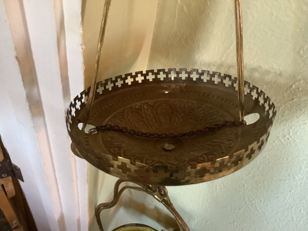 Vtg  antique Brass Two Burner Double Angle Lamp light Fixture  Hanging Canopy