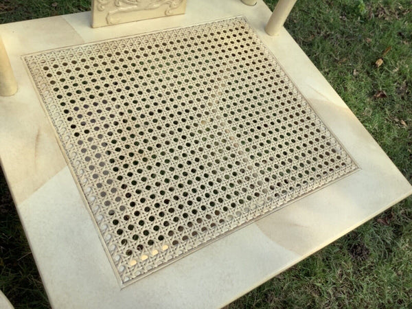 Vtg cane lacquer Chinoiserie Dragon Dining Chairs Henredon  pair goatskin