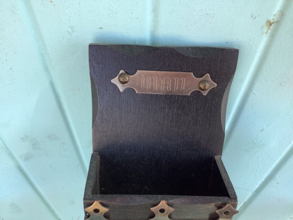 Vintage Wooden Wall Letter mail Holder wall Mount Wood brass gothic