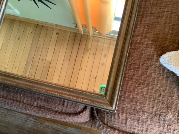 Vtg Art Deco antique Triple Pane Buffet Wall Mirror Wood ornate Frame