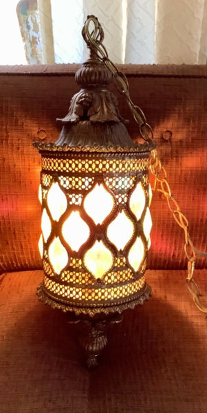 Vtg Hollywood Regency Brass Filigree Swag Lamp MCM mid century modern 3 way