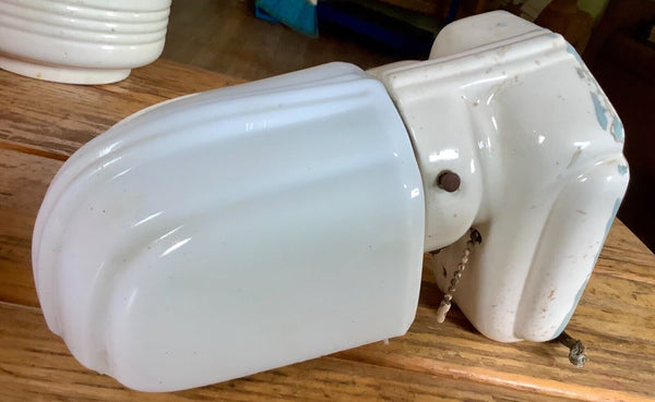 Vtg Art Deco Milk Glass Porcelain Wall Sconce Bathroom MCM mid century shade