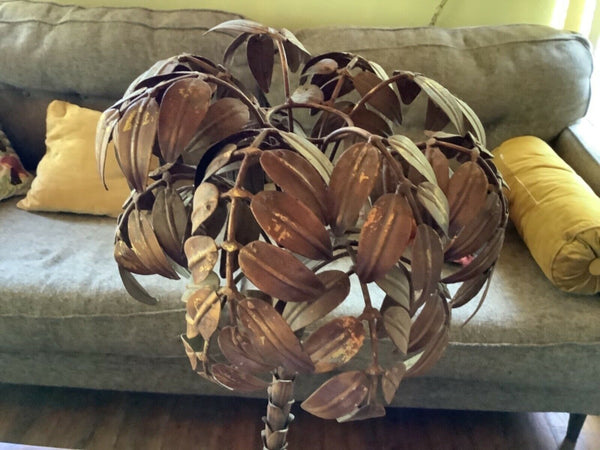 Vtg Mid century Hollywood regency Palm Tree leaf table lamp metal gold gilt part