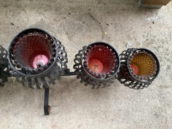 Vintage Wrought Iron and Glass votives Table Top Candelabra candle holder gothic