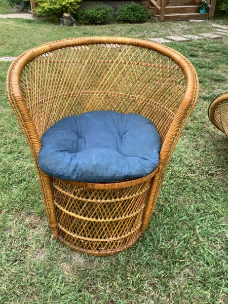 Vintage Wicker Rattan Peacock Fan Throne Chair Mid Century Modern Boho Chic mcm