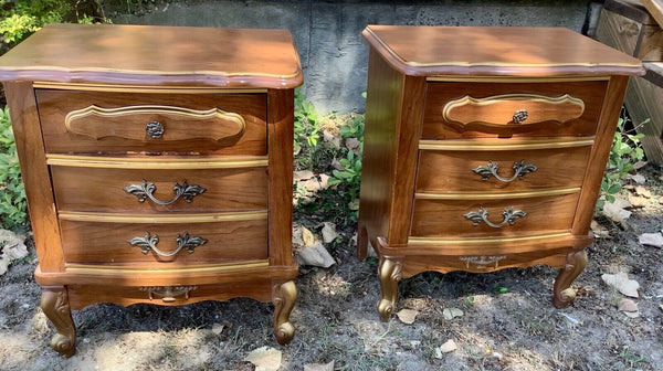Vtg pair Sears French Provincial Hollywood Regency Nightstand Table Dixie Bonnet