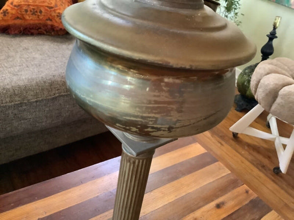 VINTAGE antique tall Brass KEROSENE OIL LAMP lantern double socket