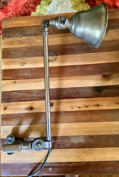 Vtg antique machine age Industrial Lamp drafting table desk light clamp brass