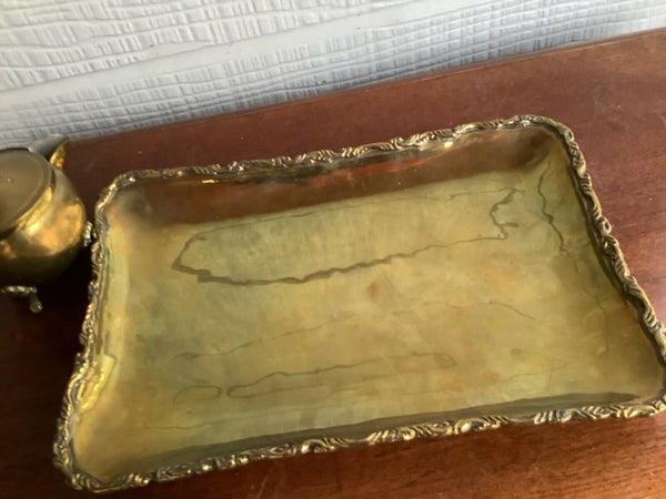 Antique vintage Brass Sugar Creamer & Tray Set