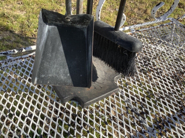 Vintage Small  Brass and Cast Iron Heavy Fireplace Tool Set