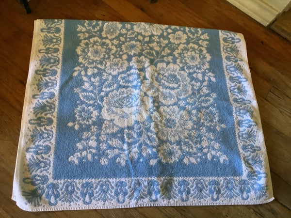 Vtg Cannon BLUE ROSES Bath Towel Hand & Face towel 3 pc set Fringe Cotton USA