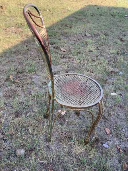 VTG MID-CENTURY modern VANITY BUDOIR CHAIR stool TASSELS rope mcm iron metal