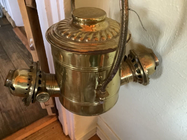 Vtg  antique Brass Two Burner Double Angle Lamp light Fixture  Hanging Canopy